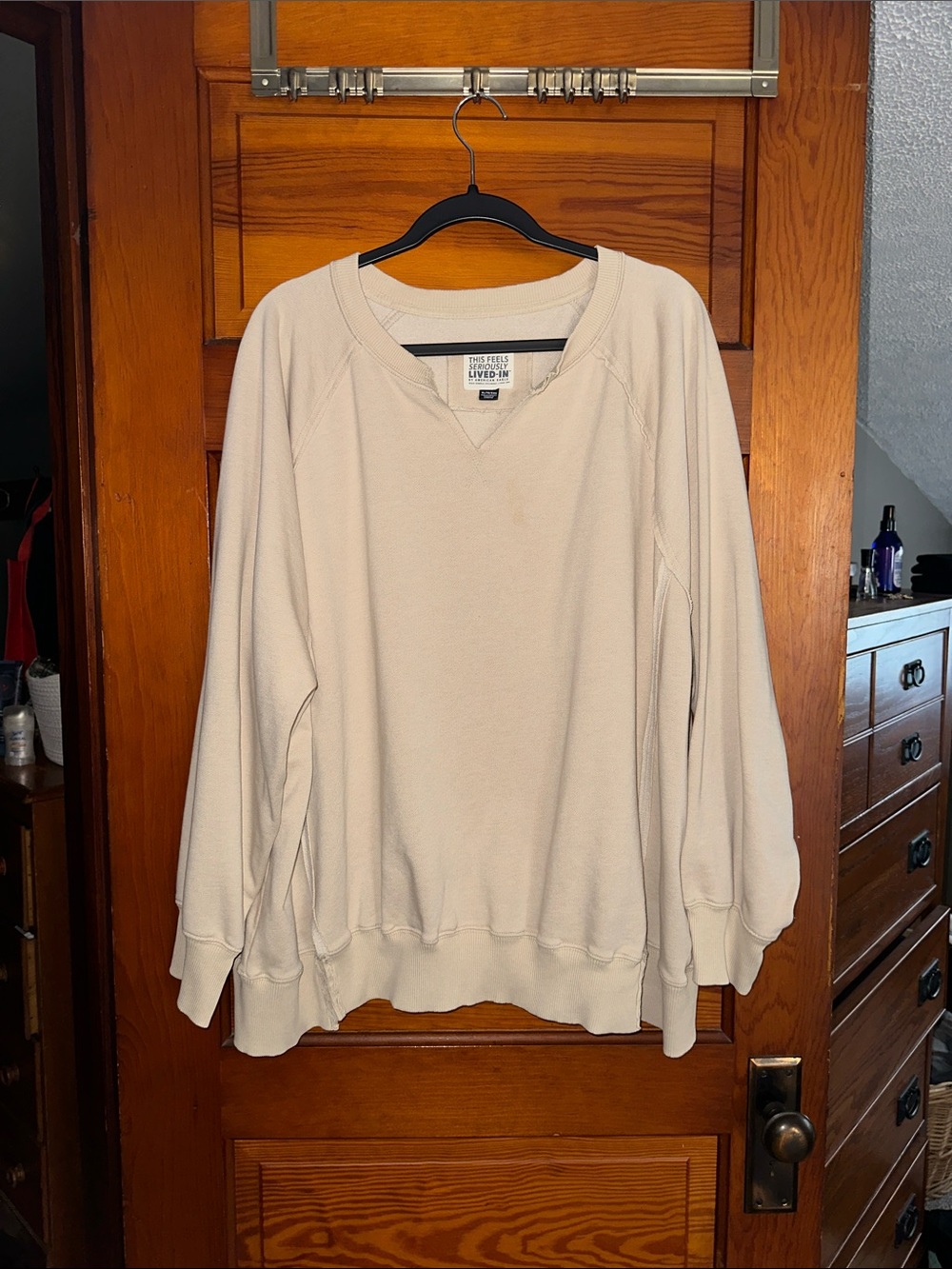 American Eagle Outfitters Cream V-Neck Pullover Sweatshirt